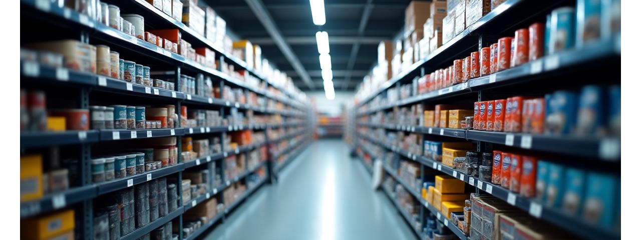 Auto parts store interior with shelves of car components.
